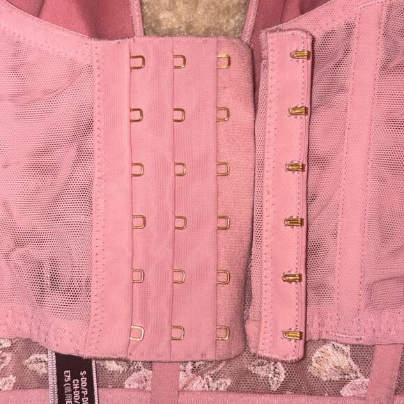 Victoria’s Secret Floral Embroidered Bustier Crop Top Pink Mesh Size Small‎ DD - Picture 3 of 6